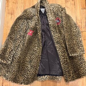 Vintage Marvin Richards Leopard
 Faux Fur statement Jacket with red embroidery